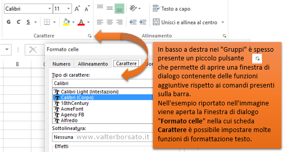 Apertura finestra di dialogo contenente funzioni aggiuntive rispetto ai comandi presenti sulla Barra Multifunzione