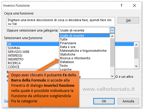 Elementi di base di excel | La Finestra di dialogo Inserisci Funzione