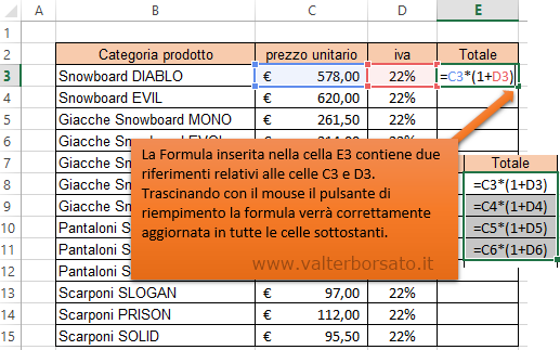 Excel | Rifermento di cella relativo