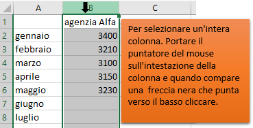 Excel selezionare celle, colonne e aree del Foglio di lavoro | Selezionare righe e colonne