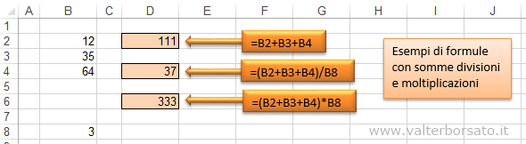 Imputare formule di somma in Excel | esempi di somme