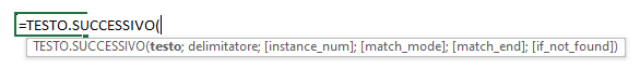 Sintassi e argomenti della Funzione TESTO.SUCCESSIVO