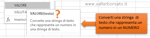 Excel, come trasformare testi (stringhe di numeri) in formati numerici: La Funzione VALORE di Excel