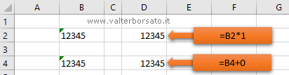 Convertire una numero memorizzato come testo in un numero, applicando una Formula