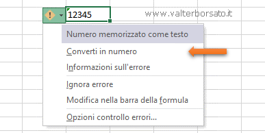 Sfruttare i suggerimenti di errore di Excel per convertire un testo in numero