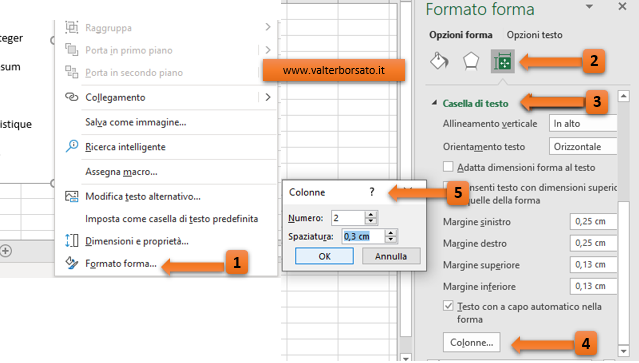 Le caselle di testo di Excel: Organizzare un testo su più colonne all'interno della casella di testo