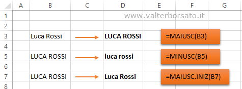 Excel le Funzioni MAIUSC; MINUSC e MAIUSC.INIZ