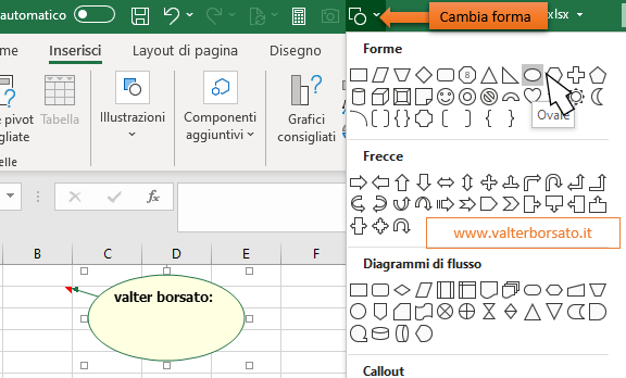 Personalizzare le note-commenti inserite nei fogli di Excel: cambiare forma ad una nota (commento)