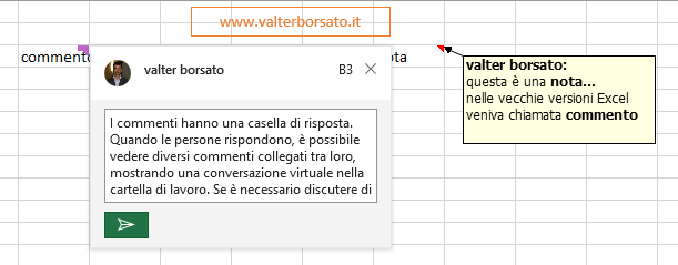 Excel 365 | differenza fra note e commenti