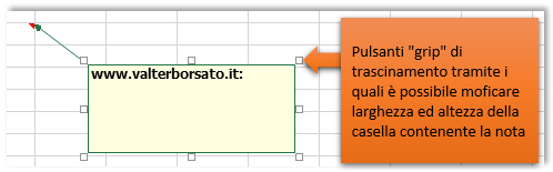 Personalizzare le note-commenti inserite nei fogli di Excel:adattare una nota (commento)