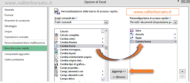Personalizzare le note-commenti inserite nei fogli di Excel: pulsante combia forma