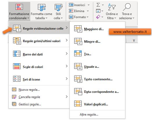 Formattazione condizionale di Excel: Regola evidenziazione celle