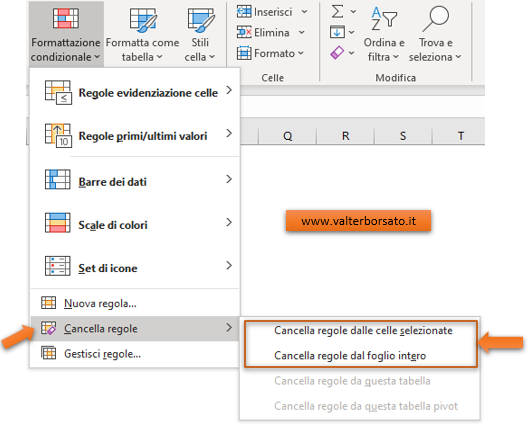 Cancellare le regole della Formattazione condizionale 
