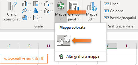 Creare in Excel un grafico con le mappe di Bing: inserimento del grafico