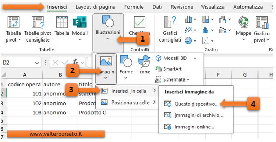Inserire e gestire immagini nelle celle del foglio Excel