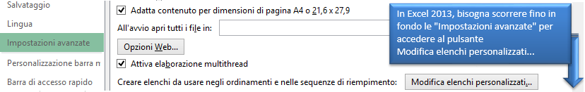 Excel elenchi | Excel 2013  Modifica elenchi personalizzati...