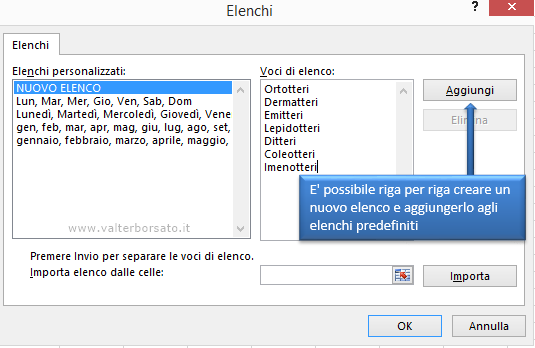 Excel elenchi | Aggiungere nuovo elenco personalizzato