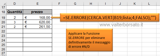 Gestire il messaggio di errore #N/D | Eliminare i codici di errore dal Foglio Excel con la Funzione SE.ERRORE