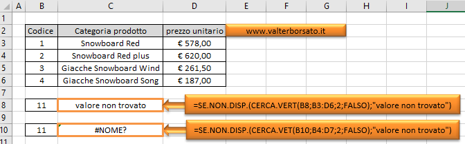 Eliminare il solo codice di errore #N/D con la Funzione SE.NON.DISP.