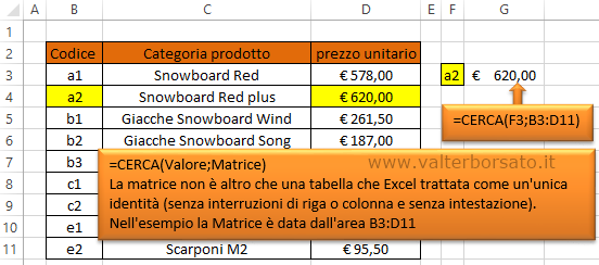 Excel: La Funzione CERCA | impostare l'argomento Matrice  nella Funzione Cerca