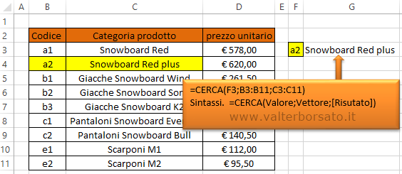 Excel: La Funzione CERCA | impostare l'argomento Vettore nella Funzione Cerca