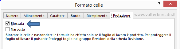 Excel | Finestra Formato celle | attributo cella Bloccata