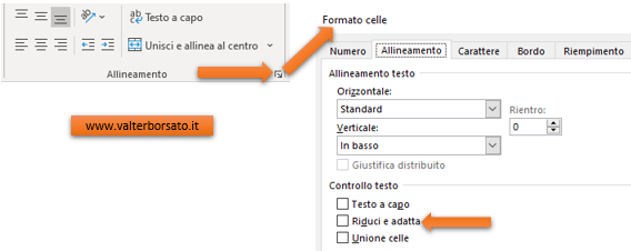 Come stampare in Excel: scheda formato celle opzione riduci e adatta