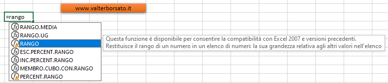 La Funzione RANGO di Excel: funzione di compatibilità