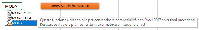 La Funzione MODA (Funzione di compatibilità con precedenti versione di Excel)