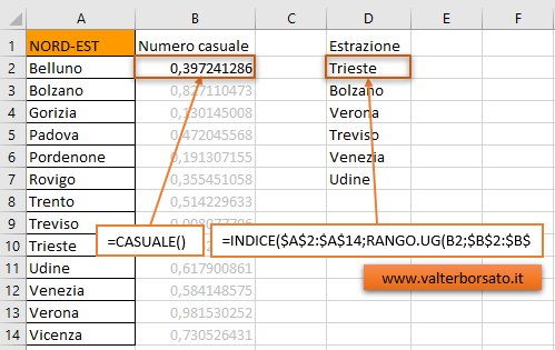 Creazione di una estrazione casuale senza valori (testuali o numerici) duplicati (Excel 2010-2019) - Esempio di applicazione