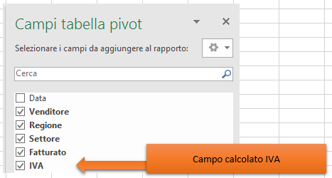 Inserire campo calcolato nella Tabella Pivot - Elenco Campi tabella Pivot