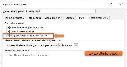 Aggiornare automaticamente una Tabella Pivot all'apertura del File