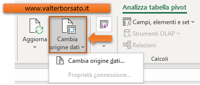 Aggiornare la Tabella Pivot: Cambia origine dati