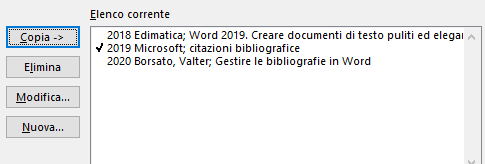 Come organizzare in Word riferimenti e citazioni e creare automaticamente la bibliografia: Elenco corrente citazioni 