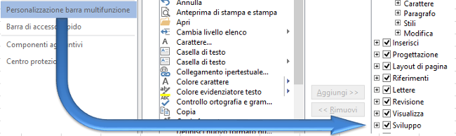 WORD: Inserimento della scheda sviluppo nella barra multifunzione di word 2013