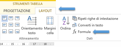 Word | strumenti TABELLA  inserisci formula