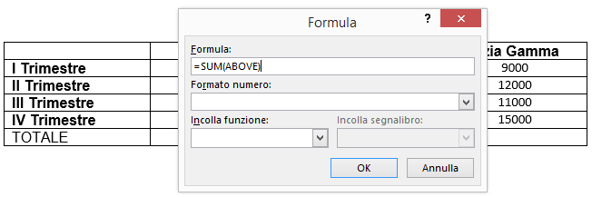 Word | inserimento di una formula all'interno di una tabella