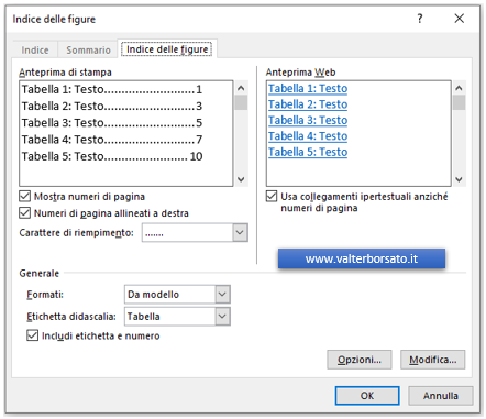Word: finestra di dialogo Indice delle figure