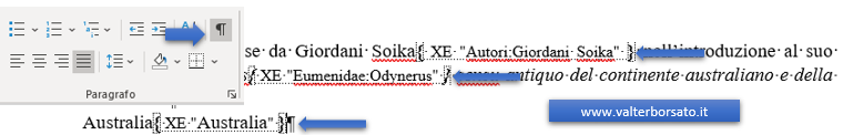 Word: creare un indice analitico: visualizzazione delle voce contrassegnate nel documento Word