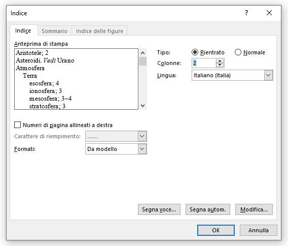 Word: Inserire l'indice analitico nel documento