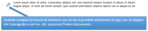 WORD selezionare testi | la barra di selezione laterale