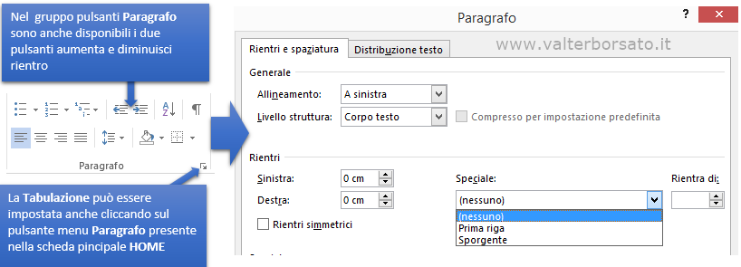 WORD impostazione paragrafo: rientri e spaziatura